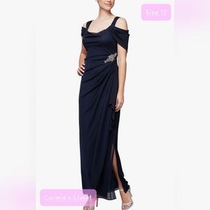 🔥NWT🔥OBO🔥 🔵 Alex Evenings Women's Long Cold Shoulder Dress Size 12